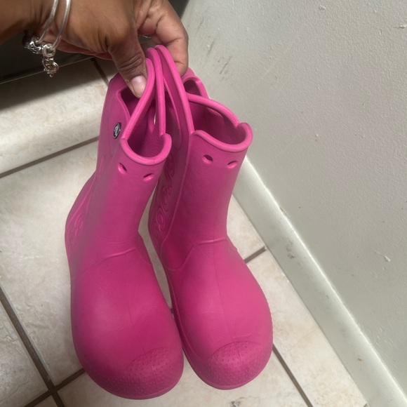 Crocs Handle It Rain Boots Hot Pink Size J3 Kids Youth Girls Waterproof Pull-On - Picture 6 of 6